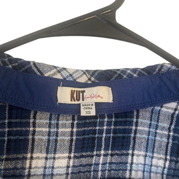 Kut From The Kloth Women's Size XS Blue Plaid Button Up Blouse - Picture 4 of 9